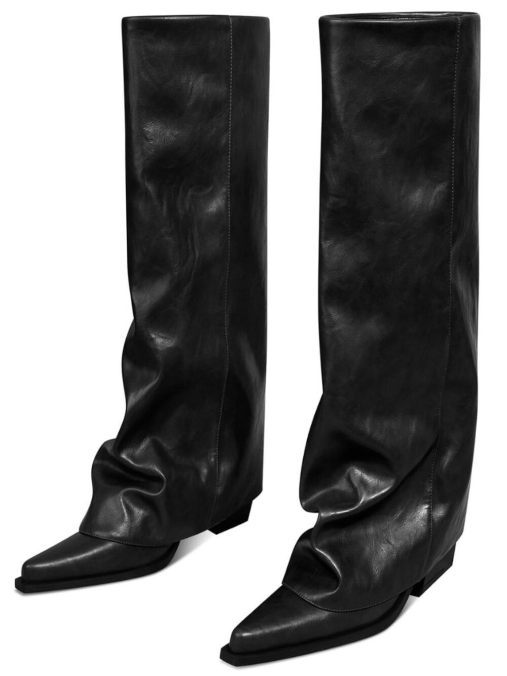 Women's Fold Over Knee High Boots Wide Calf Chunky Heel Long Boots
